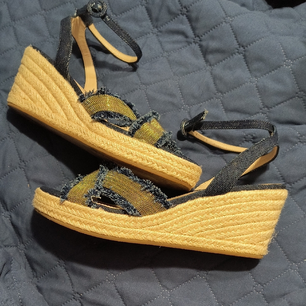 Pelle Moda Denim and Tan Espadrille Wedges